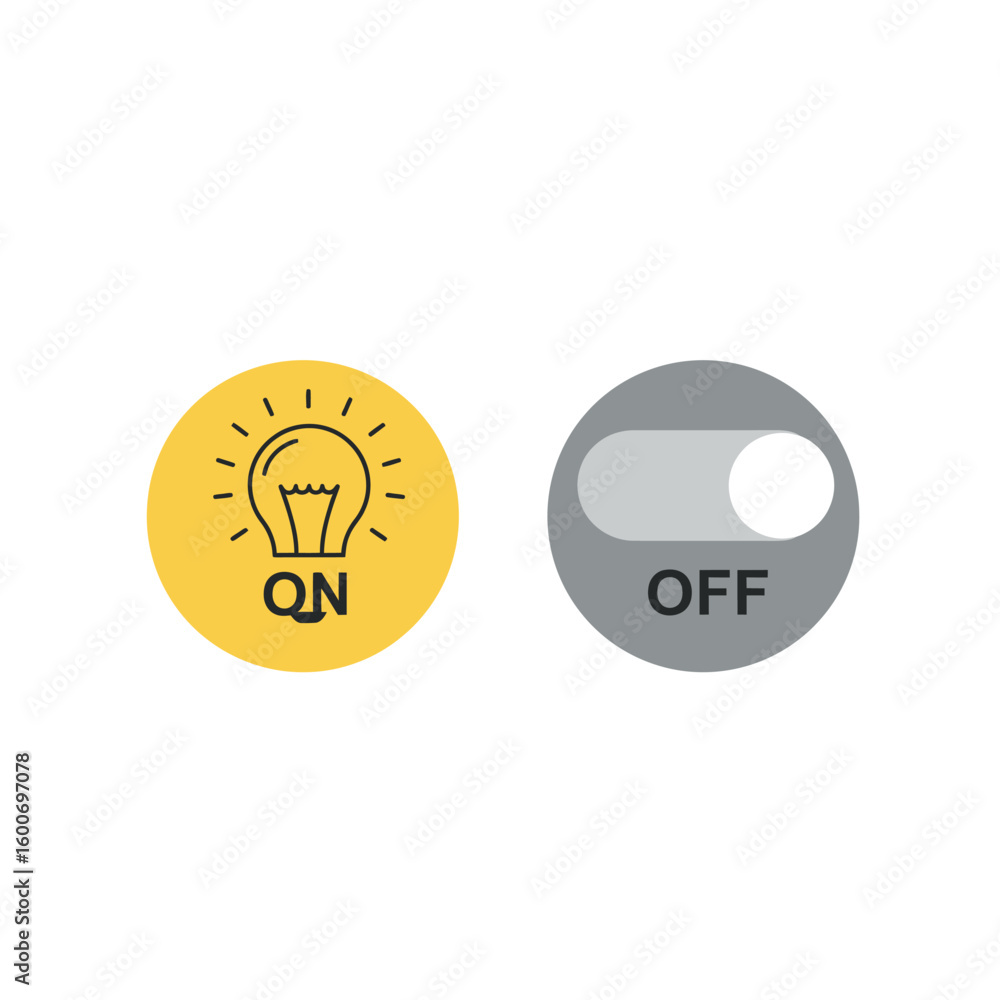 Poster on and off toggle switch icons with light bulb symbol