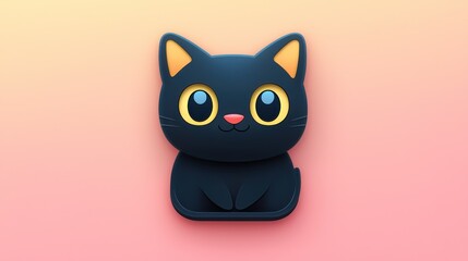 Cute cartoon black cat, digital illustration, studio shot, for children's books, or social media use