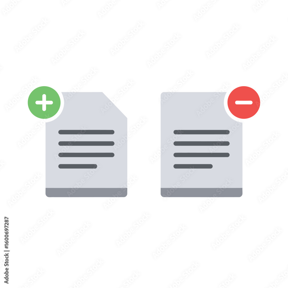 Poster add and remove document icons representing file management and data control