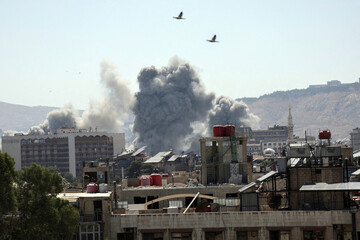 Bird-Flying-Over-Smoke-Emitting-Building-in-Polluted-City