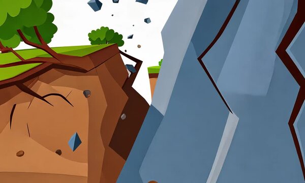 Cartoon illustration of a breaking cliff face