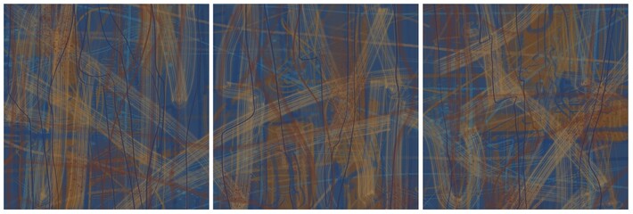 Modern interior triptych. The picture is painted by hand on a tablet.