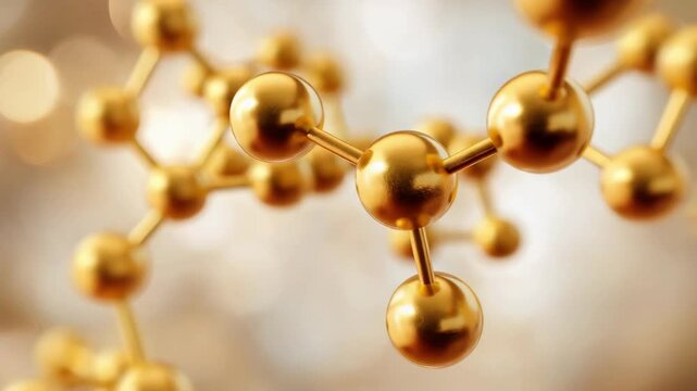 Abstract Gold Molecule Structure with Blurred Light Background for Scientific Concepts