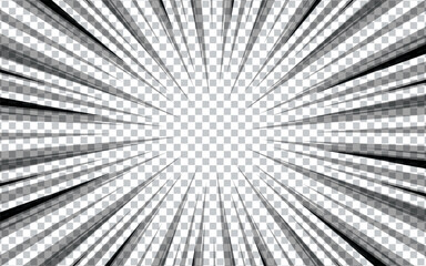 Black and white radial lines background in comic book. Manga speed frame. Super hero action.