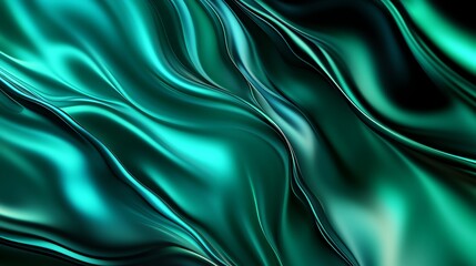 Obraz premium Abstract teal green flowing liquid background with metallic sheen, smooth waves and curves