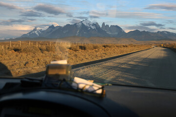 Access road to  Torres del Paine National Park in Chilean Patagonia
