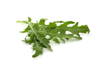 Fresh ripe green arugula leaves isolated on white