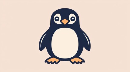 Obraz premium Cute cartoon penguin, front view, light background, simple design, stock photo