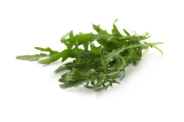 Fresh ripe green arugula leaves isolated on white