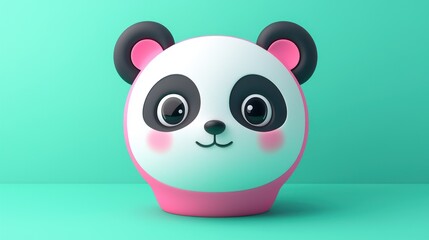 Fototapeta premium Cute panda cartoon character against mint backdrop