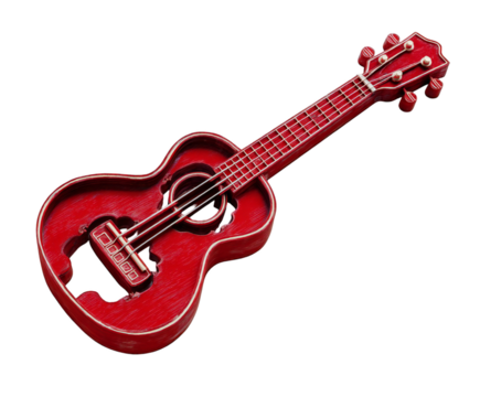 Vibrant red ukulele with intricate detailing displaying musical charm and artistic craftsmanship isolated on transparent background