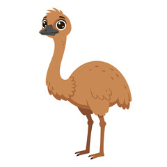 Adorable Cartoon Emu with Brown Plumage, Large Eyes, and Slender Neck
