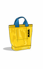 Yellow recycled plastic shopping tote bag issolated on white 