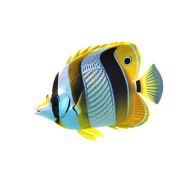 Vibrant butterflyfish with yellow blue and black markings isolated on transparent background