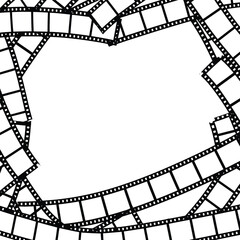 Several film strips are diagonally aligned on a white background, isolated on white background