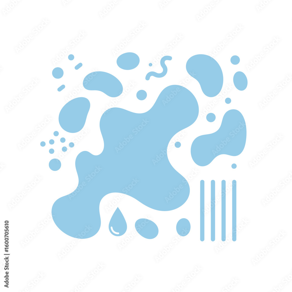Poster abstract light blue blobs and shapes isolated on white background