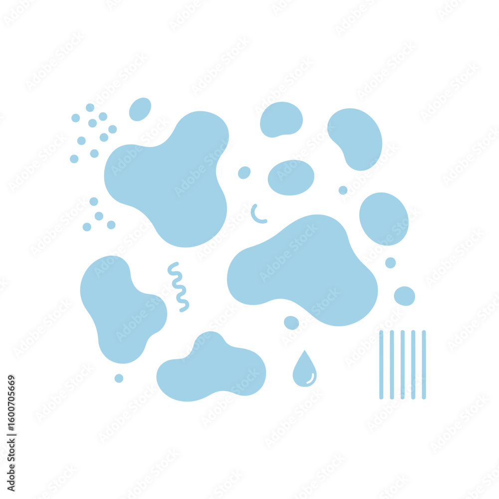 Poster abstract light blue blobs and shapes isolated on white background