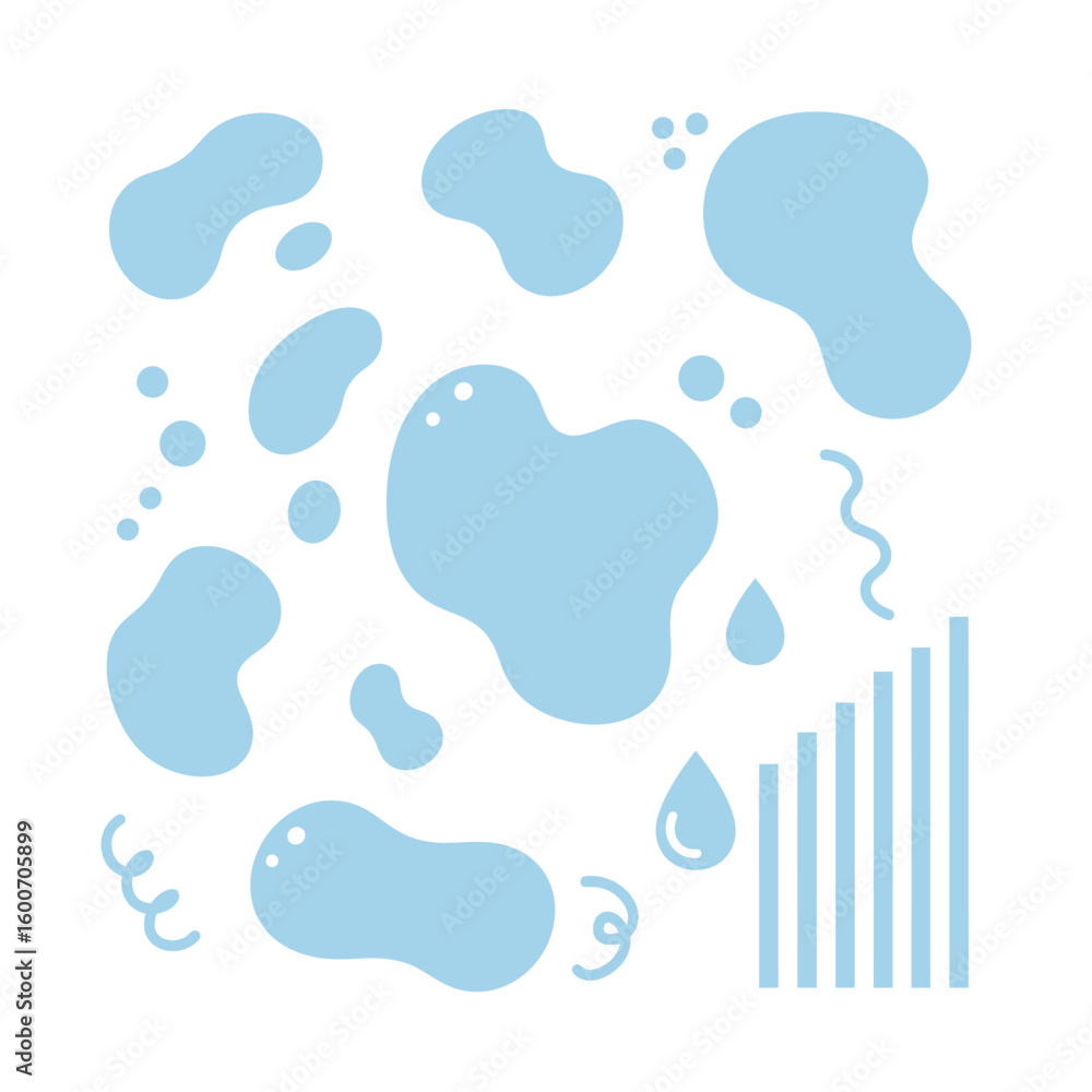 Poster abstract light blue blobs and shapes isolated on white background