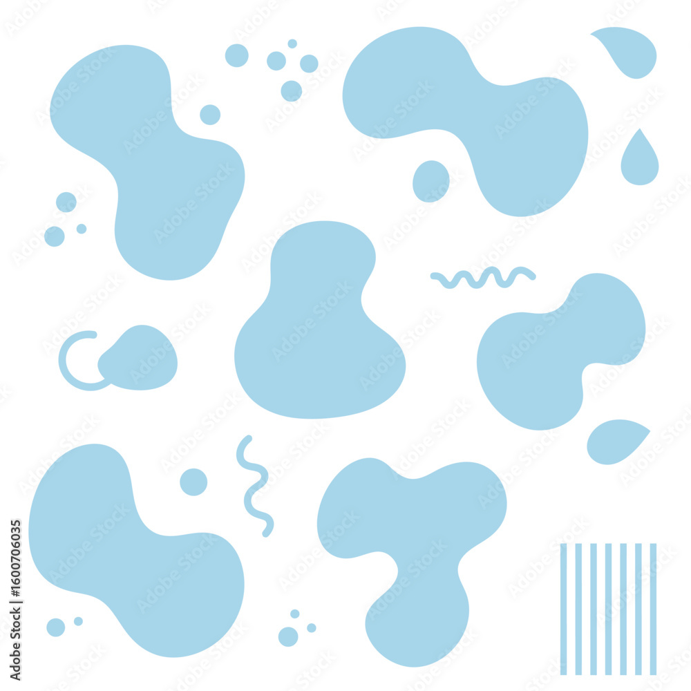 Poster abstract light blue blobs and shapes isolated on white background