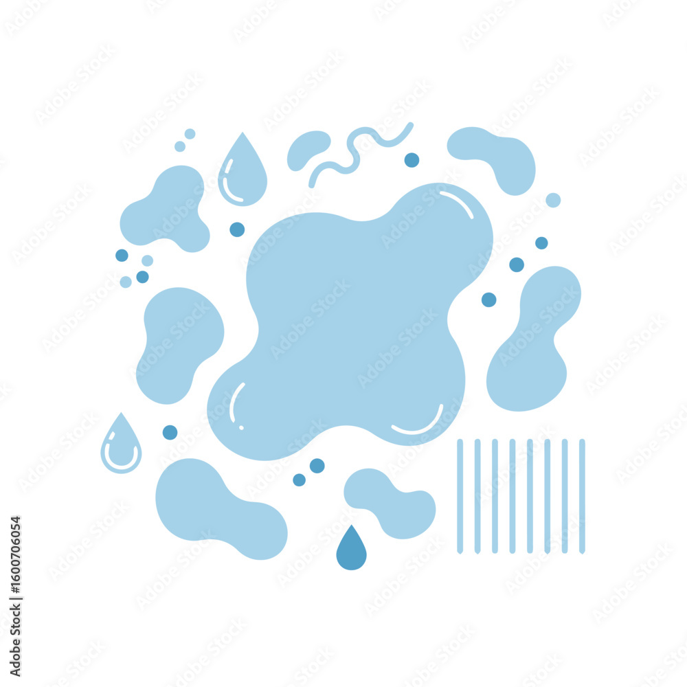 Poster abstract light blue blobs and shapes isolated on white background