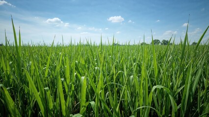 Fototapeta premium Healthy rice crops thriving in wetland