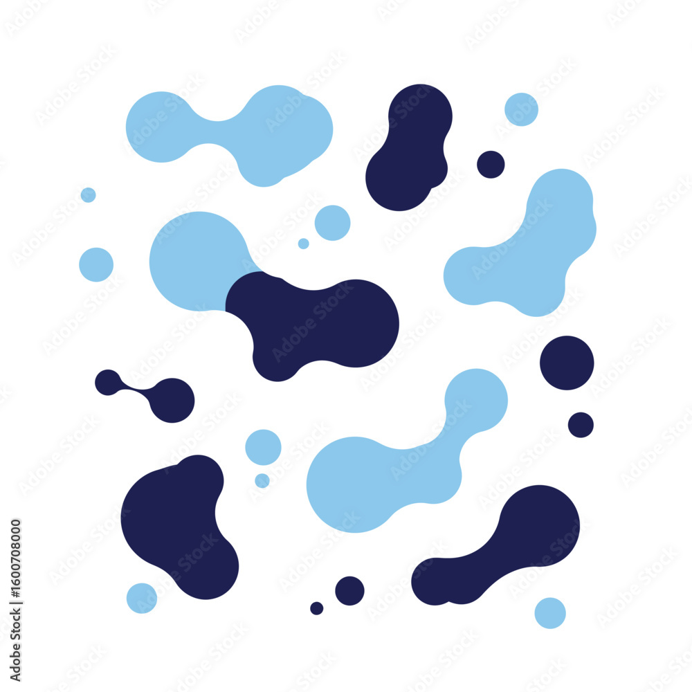 Poster abstract blue blobs and dots create a modern pattern on white background