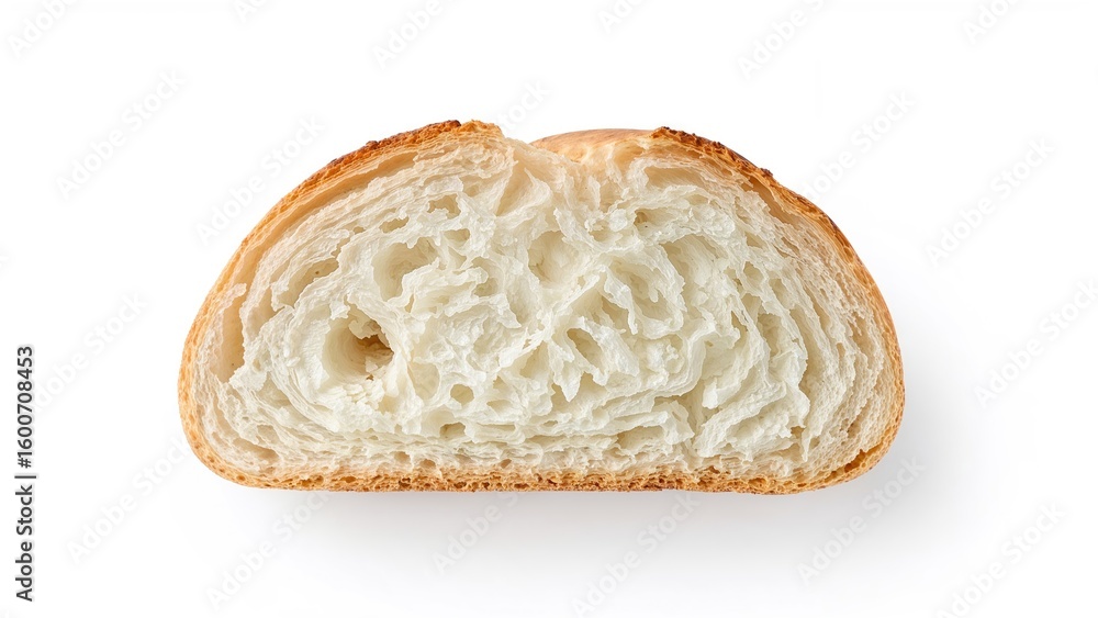 Poster detailed view of one segment of white bread on a white setting