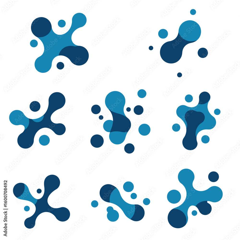 Poster abstract blue blobs and dots create a modern pattern on white background