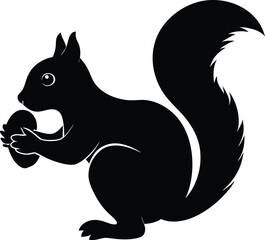 Silhouette of a Silhouette of a squirrel in profile, holding a nut 