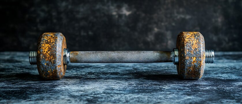 Rusty Dumbbell on Dark Surface. - Powered by Adobe