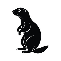 Silhouette of silhouette of a prairie dog standing upright, with stout body