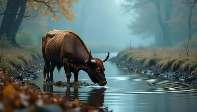 Aurochs eating grass and foliage