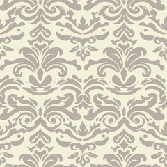 Elegant damask pattern in beige and gray creates a vintage wallpaper