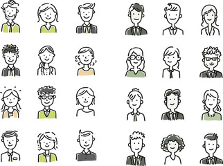 doodle style avatar set business and casual people illustration