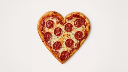 Fototapeta premium Takeout or dinner idea: heart-shaped pepperoni pizza for Valentine's celebration