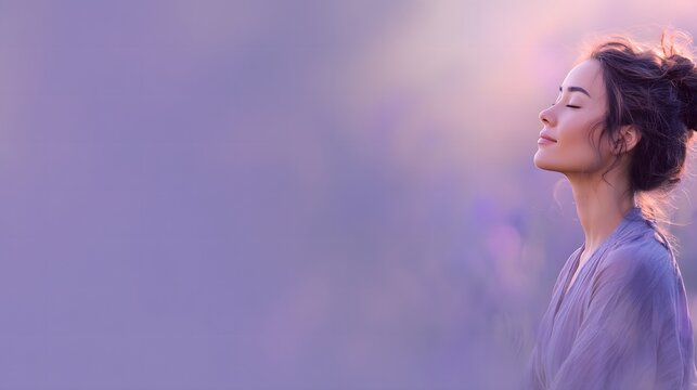 Serene Woman in Soft Light with Calm Expression in Nature Background