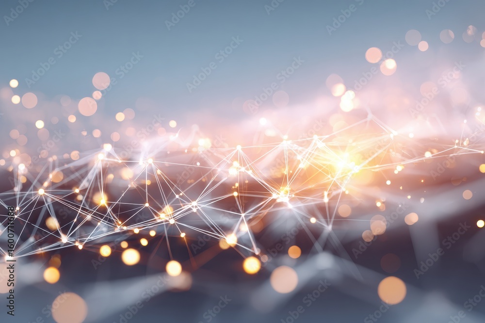Aufkleber abstract network of connected lines and bokeh lights against a blue backdrop