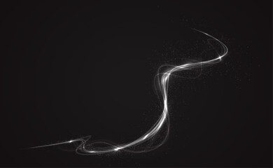 PNG Glitter, light, twirl, wave, magic white glowing swirl. Beam, curve, dynamic, effect, flare form a glowing PNG style. White  curved light line, rope, tape. Twirl Png