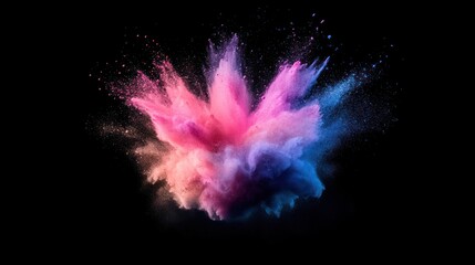 Colorful powder explosion dynamic movement abstract art vibrant hues black background