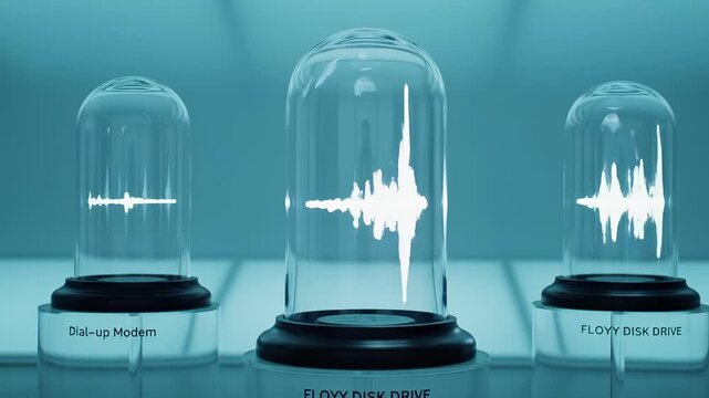 Seamless transition of soundwave in futuristic digital interface with moving elements