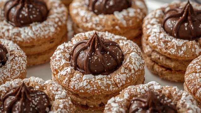 Traditional pastries with rich chocolate filling, detailed dessert image