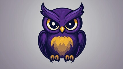 Cute purple cartoon owl, simple, graphic design, background, for use on a children's book, website, or card