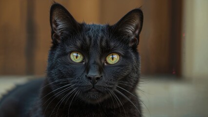 Naklejka na ściany i meble A beautiful black tabby feline with striking eyes at home