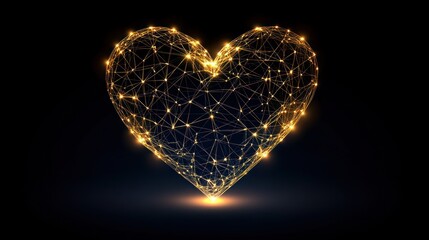 Golden abstract heart network digital illustration