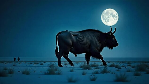 Aurochs walking with heavy steps across a plain