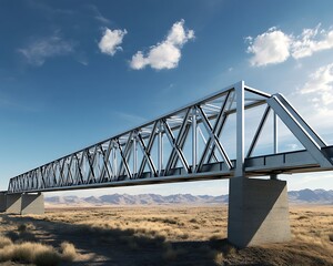 Obraz premium Steel truss bridge design in open landscape with clear skies and long shadows