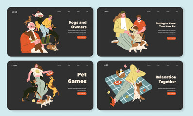 Happy Moments with Dogs and Owners Vector Illustration