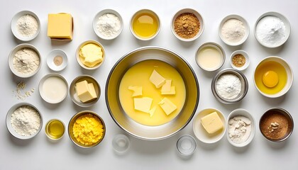 Baking Ingredients Arranged on a Table for Preparing a Recipe in a Home Kitchen