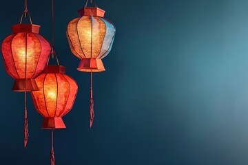 Obraz premium minimalistic design Group of paper graphic Indian lantern on Indian festive theme big banner background.