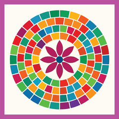 Obraz premium Colorful Floral Tile Design with Geometric Pattern on White Background.